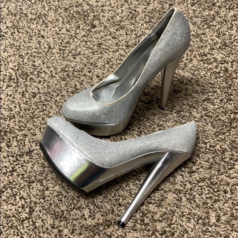 6” silver heels